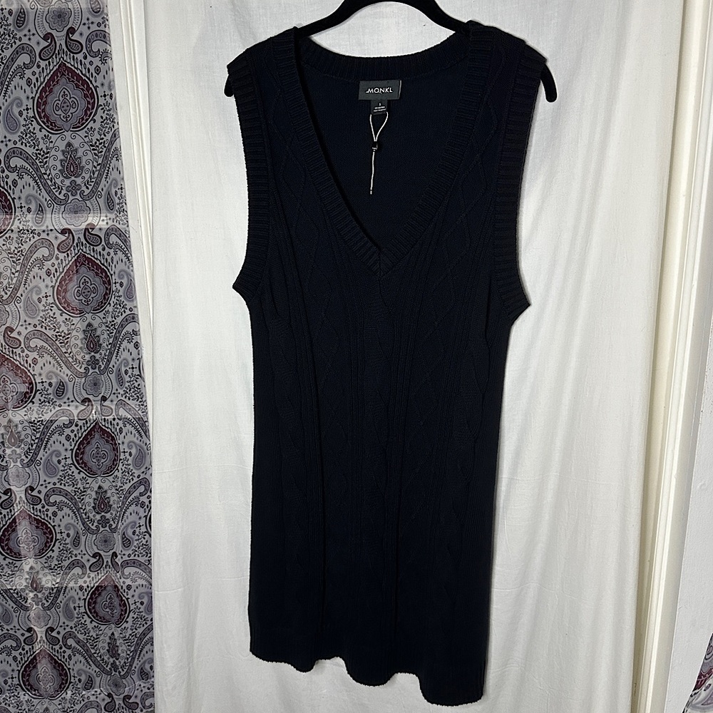 ASOS Monki Robin cotton knitted v neck sleeveless black mini dress - Picture 6 of 17